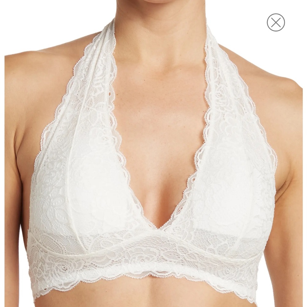 NWT Nordstrom BP No Cap Lace Halter Neck Bralette in Ivory Cloud. Size Large.